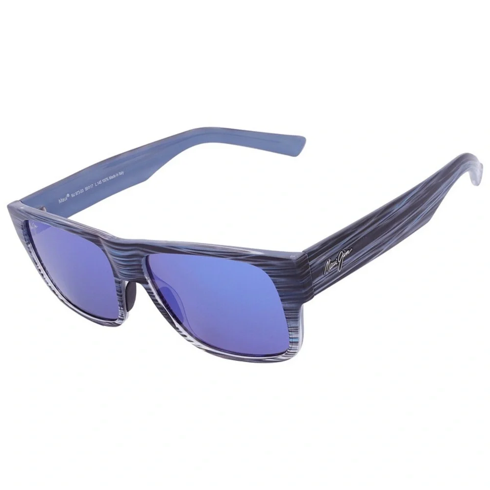 Maui Jim Keshia Men’s Blue Lens Striped Gray Frame Sunglasses Polarized.